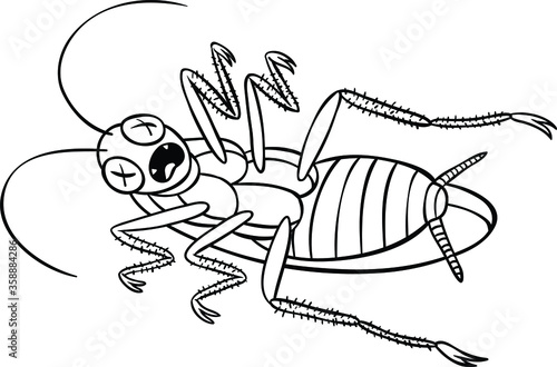 Vector Cartoon Dead Cockroach Line Art