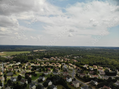 Aerial view of an upscale subdivision in suburbs of Atlanta  GA usa