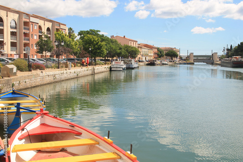Traditional boats in Frontignan, a seaside resort in the Mediterranean sea, Herault, Occitanie, France 
