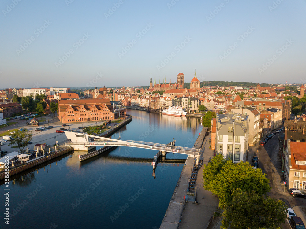 View of the footbridge and the canal in Gdansk