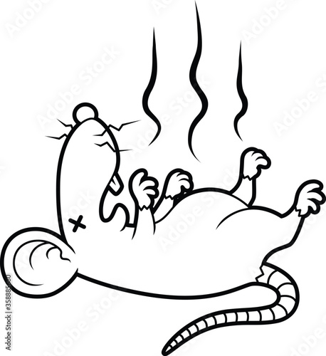 Vector Cartoon Stinky Dead Rat Line Art