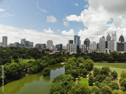 Aerial view of the famous Piedmont park in mid town Atlanta  GA USA