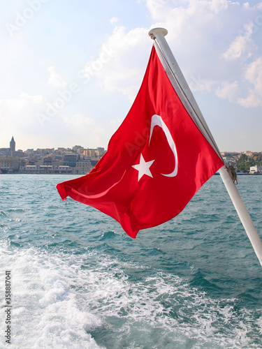 Turkish Flag. Turkey flag waving on boat
