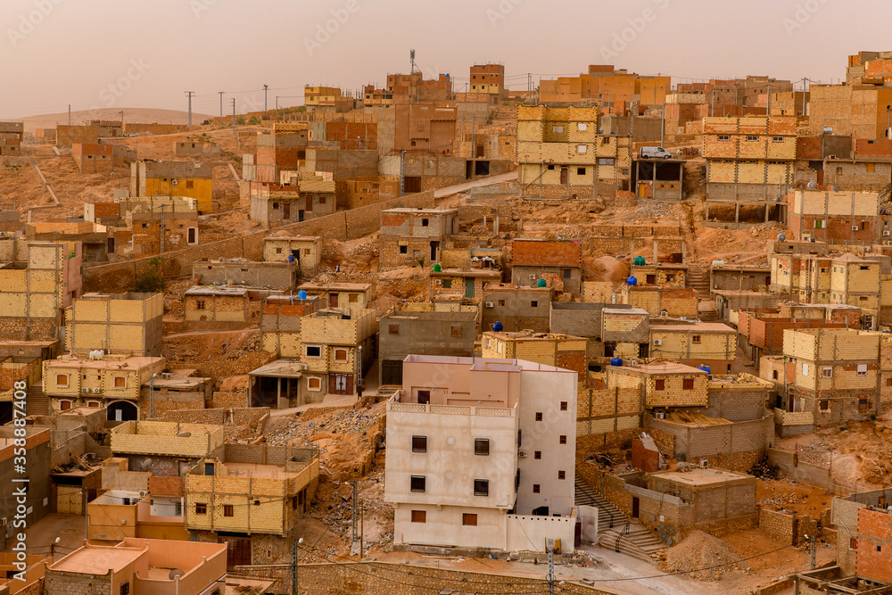Panoramic view of Ghardaia (Tagherdayt), Algeria, located along Wadi Mzab, UNESCO world heriatage site