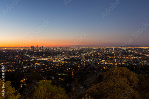 Before dawn view of Los Angeles from scenic Griffith Park in the Hollywood Hills.