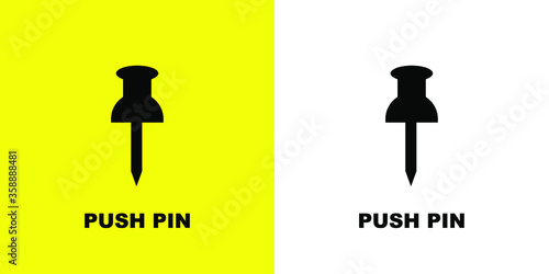 push pin icon. Black white vector illustration.