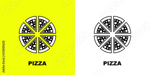 Delicious pizza. Black white vector illustration.