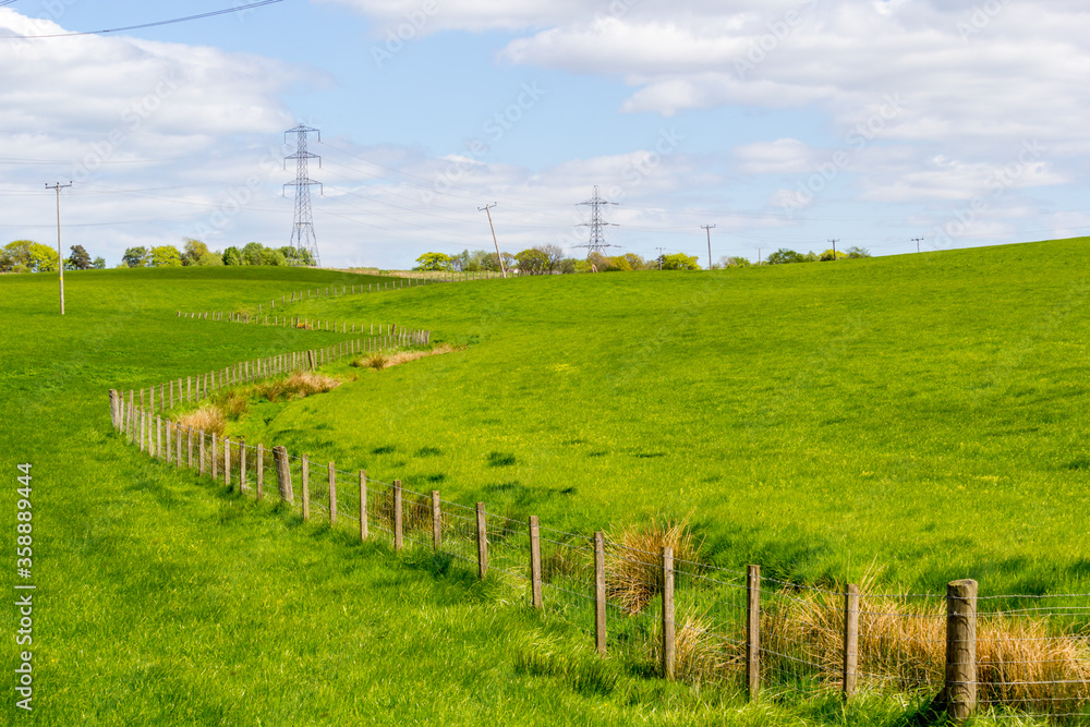 Rural landscape in Spring, a view in Glen Mavis in Scotland, UK