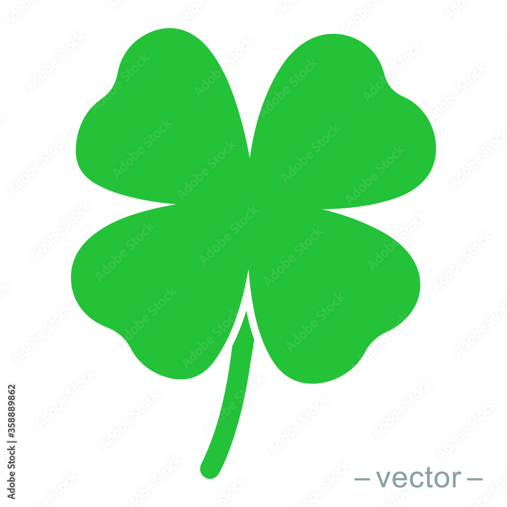 Green shamrock clover vector icon. Shamrock clover isolated, flat decorative element. Solid icon style. Logo illustration. Green shamrock clover vector icon. Shamrock clover isolated, flat decorative element. Solid icon style. Logo illustration.