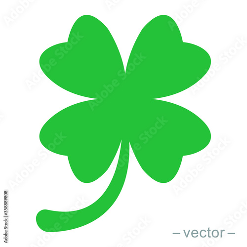 Green shamrock clover vector icon. Shamrock clover isolated, flat decorative element. Solid icon style. Logo illustration.