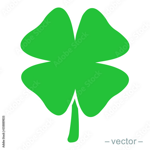 Green shamrock clover vector icon. Shamrock clover isolated, flat decorative element. Solid icon style. Logo illustration.