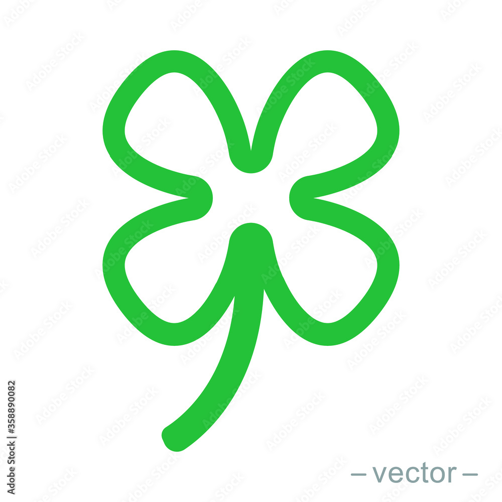 Green shamrock clover vector icon. Shamrock clover isolated, flat decorative element. Thin line style. Logo illustration. Green shamrock clover vector icon. Shamrock clover isolated, flat decorative element. Thin line style. Logo illustration.