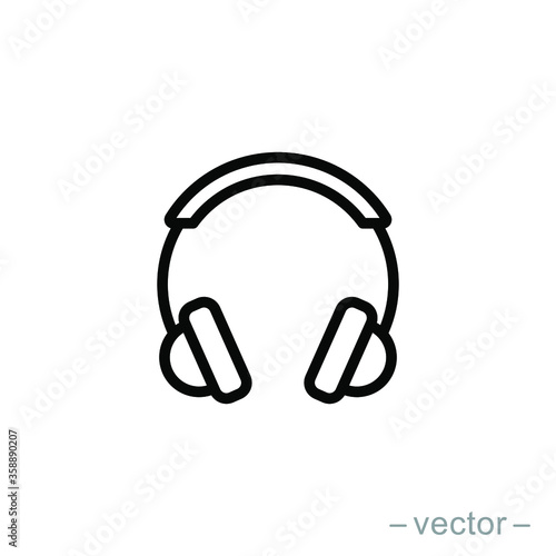 Headphones earphones flat icon. Line style. Headset silhouette. EPS 10