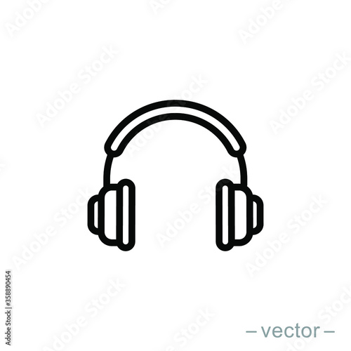 Headphones earphones flat icon. Line style. Headset silhouette. EPS 10