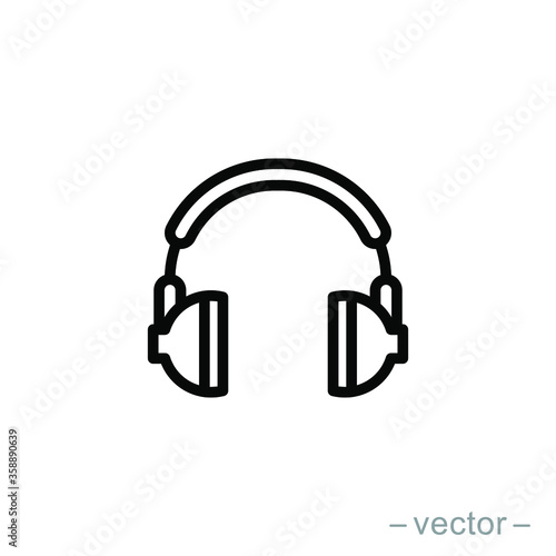Headphones earphones flat icon. Line style. Headset silhouette. EPS 10
