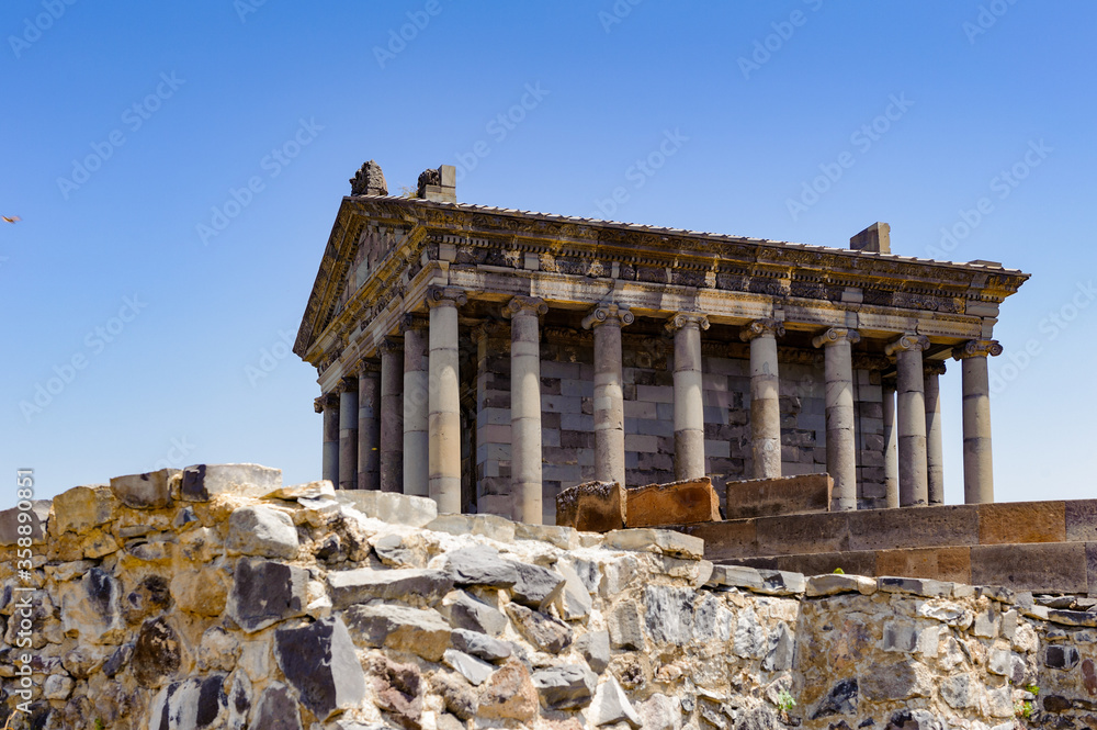 It's Temple of Garni, a first century Hellenic temple near Garni, Armenia. UNESCO World heritage site