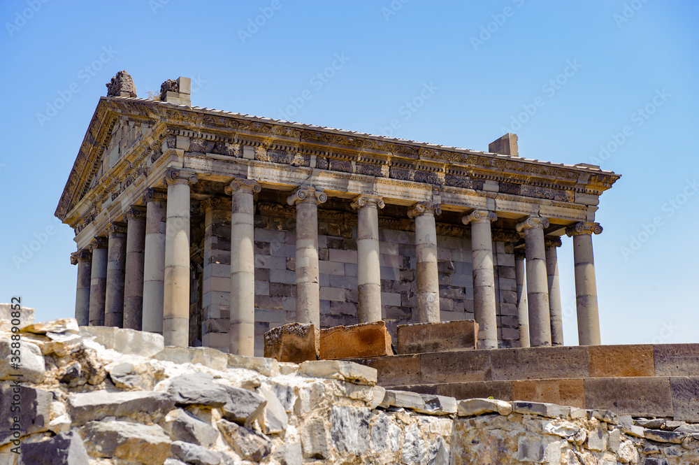 It's Temple of Garni, a first century Hellenic temple near Garni, Armenia. UNESCO World heritage site