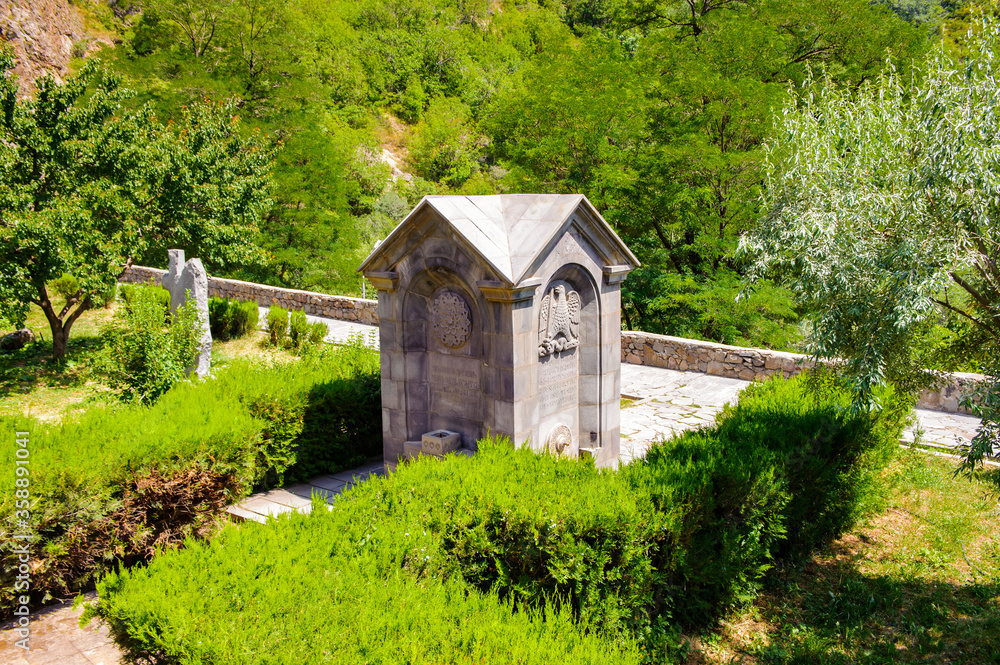 It's Small building of the Monastery of Geghard, unique architectural construction in the Kotayk province of Armenia. UNESCO World Heritage