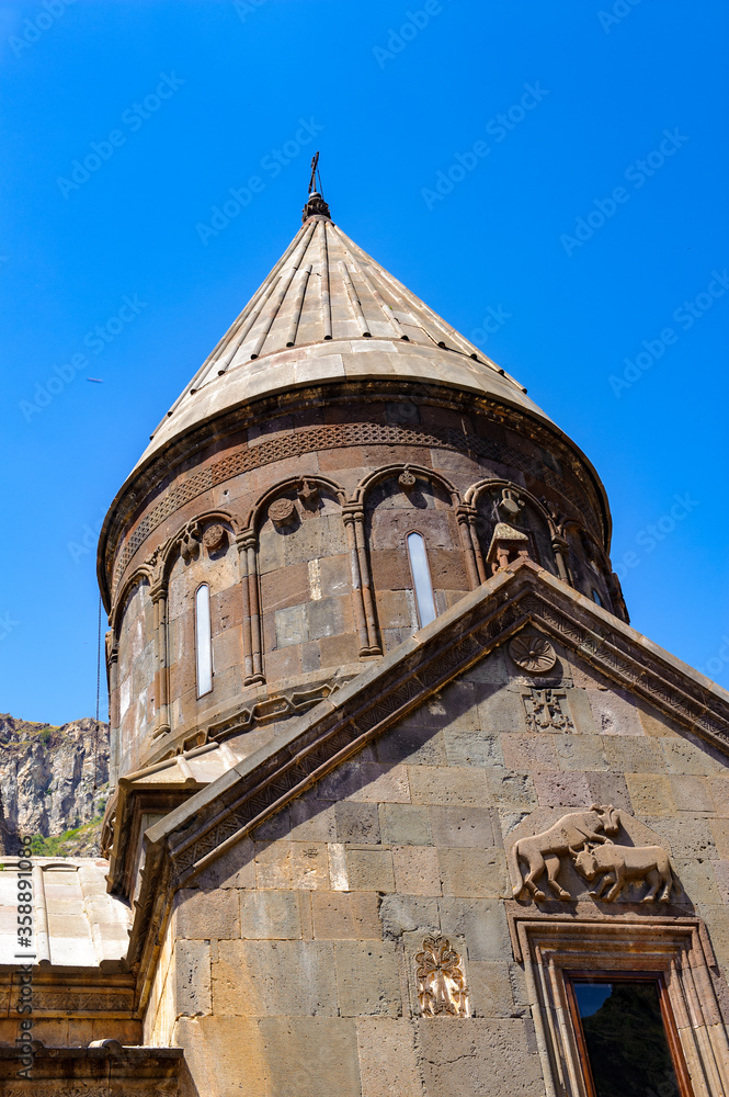 It's Monastery of Geghard, unique architectural construction in the Kotayk province of Armenia. UNESCO World Heritage