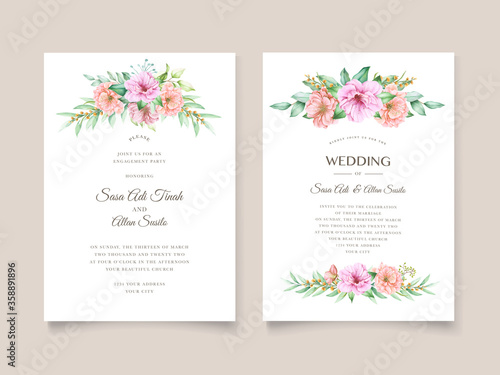 wedding invitation card with floral and leaves