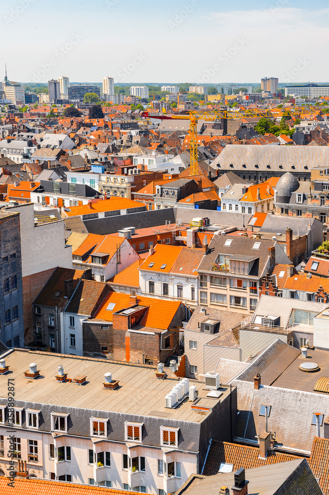 It's Aerieal view of the historic part of Ghent, Belgium.