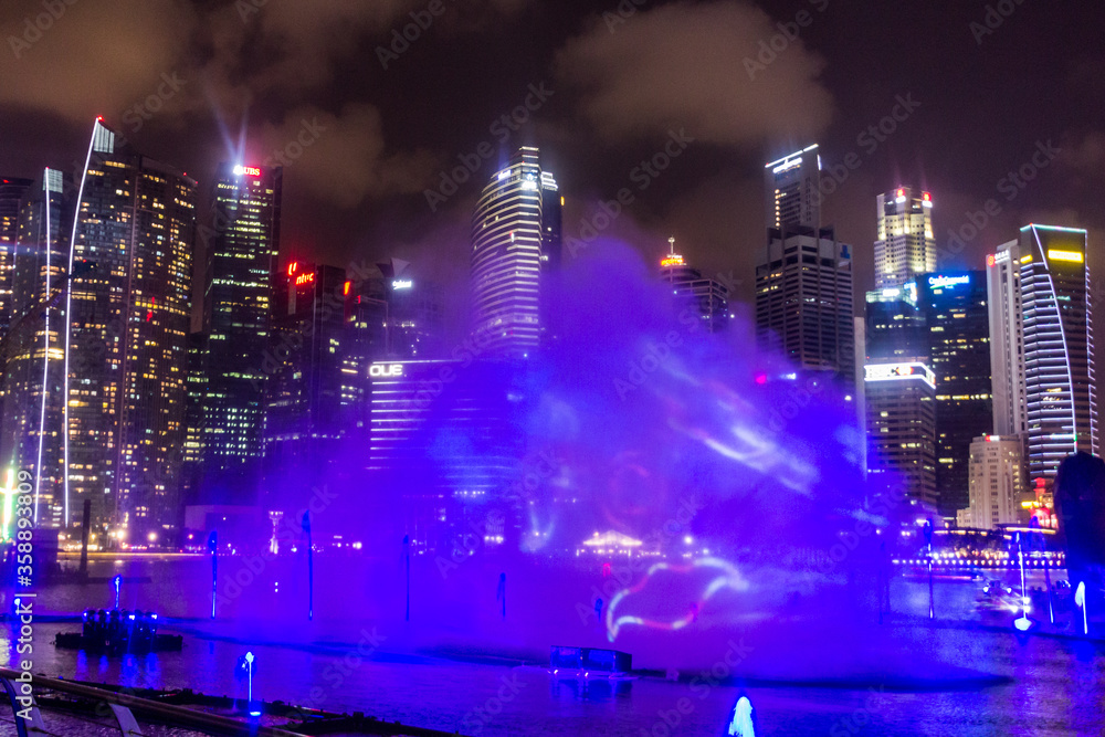 SINGAPORE, SINGAPORE - MARCH 11, 2018: Marina Bay Light & Water Show in Singapore