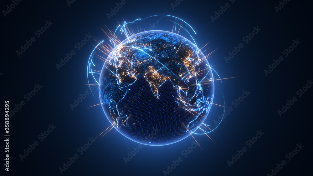 Global Network Connection. Loopable Moving Image. World Map Courtesy of NASA