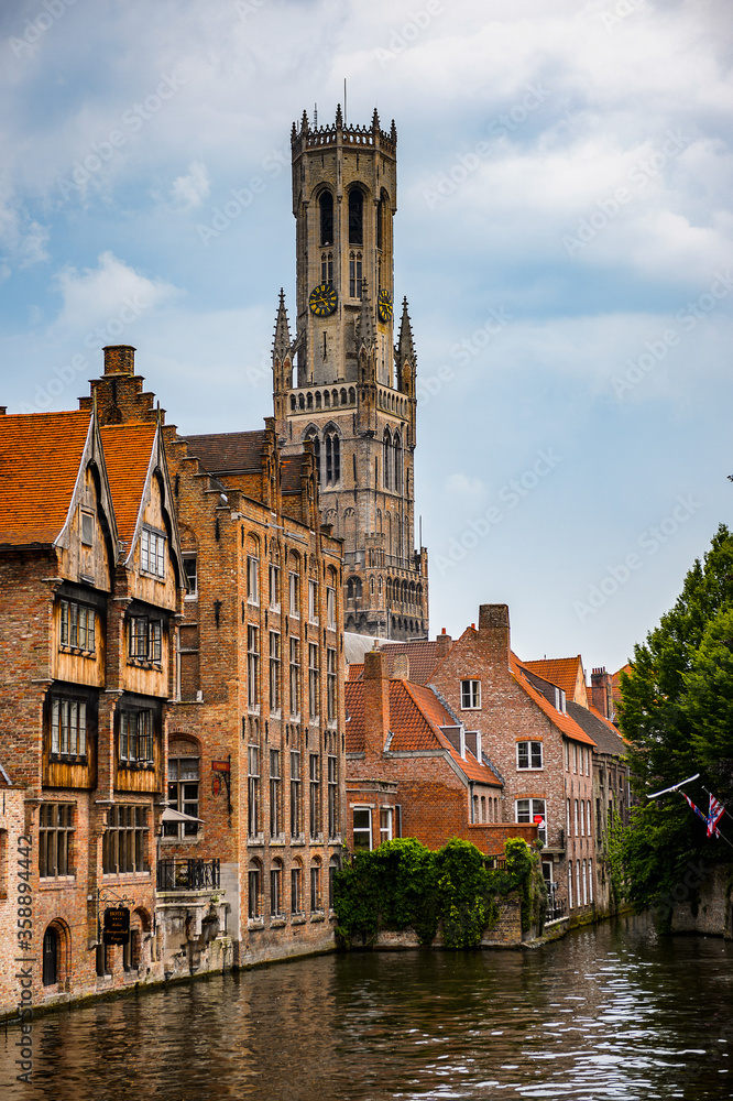 It's Belfry from the Rozenhoedkaai, Historic Centre of Bruges, Belgium. part of the UNESCO World Heritage site