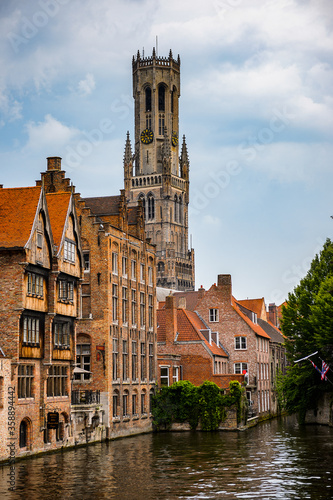 It s Belfry from the Rozenhoedkaai  Historic Centre of Bruges  Belgium. part of the UNESCO World Heritage site