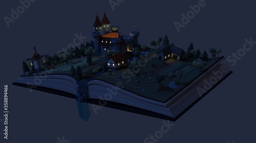3D story book with village and castle 