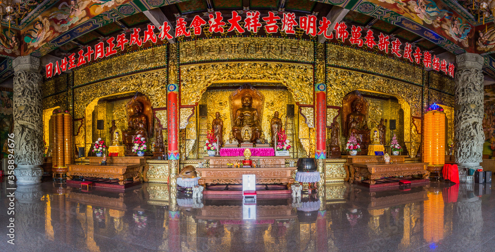 PENANG, MALAYSIA - MARCH 21, 2018: Interior of Kek Lok Si  Buddhist temple in Penang, Malaysia