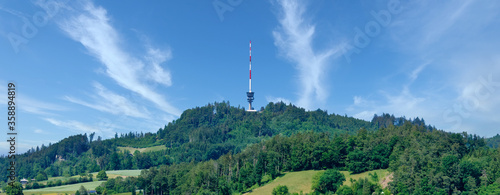 Panorama of Bantiger mountain with TV Tower on the summit, Bern, Switzerland