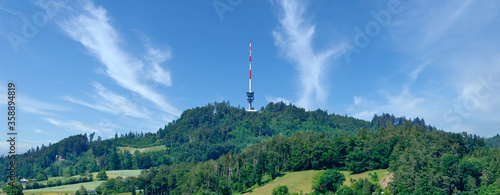 Panorama of Bantiger mountain with TV Tower on the summit, Bern, Switzerland photo