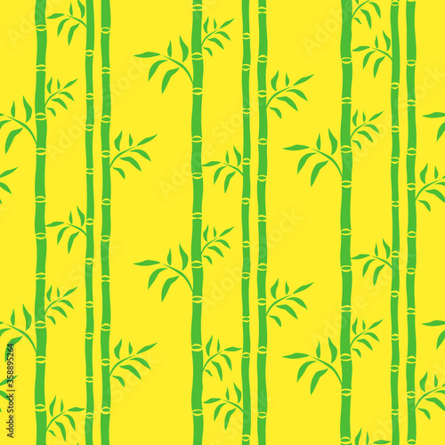 Bamboo trees seamless pattern. Leaf floral background bamboo stalks. Cartoon graphics green and yellow drawing. For web page backgrounds  surface textures  textile. Vector illustration