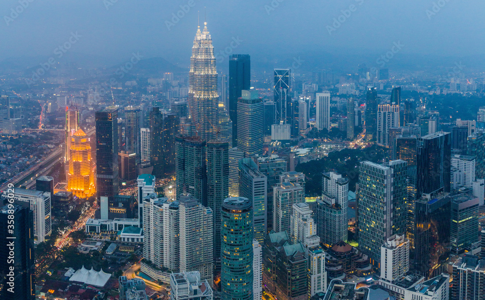 Skyline of evening Kuala Lumpur, Malaysia