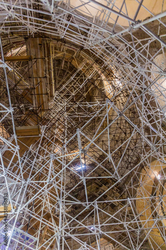 SOLTANIYEH, IRAN - APRIL 13, 2018: Scaffolding in the Dome of Soltaniyeh (Tomb of Oljeitu) in Zanjan province, Iran photo