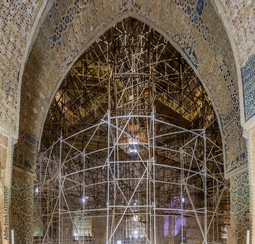 SOLTANIYEH, IRAN - APRIL 13, 2018: Scaffolding in the Dome of Soltaniyeh (Tomb of Oljeitu) in Zanjan province, Iran photo