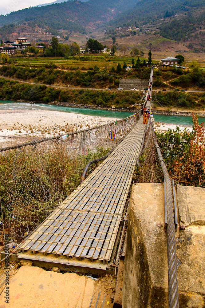 Hanging bridge in Bhutan, Asia