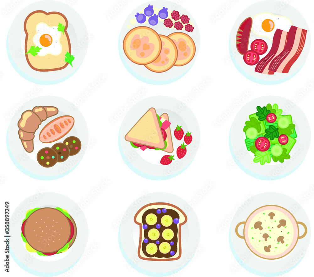Breakfast food icon set on white background. Vector illustration