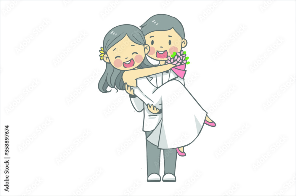 Groom carrying bride on wedding ceremony illustration Groom carrying bride on wedding ceremony illustration