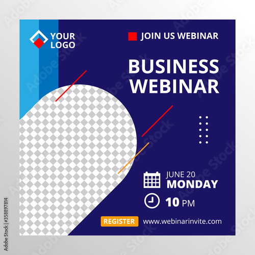 Live webinar invite template. Banner live webinar promotion for social media.