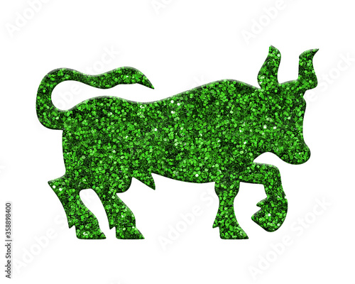 Bull Cow green Animal glitter illustration, glitter isolated mammal on white background