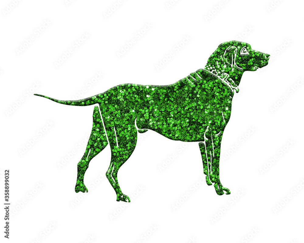 Dog Green glitter Pet on white background, Doggy puppy illustration