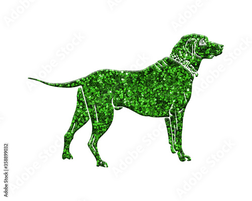 Dog Green glitter Pet on white background  Doggy puppy illustration