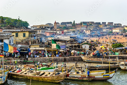 It's Port full of people in Ghana, Africa