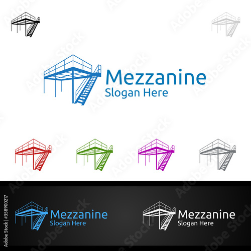 Mezzanine Flooring Logo for Parquet Wooden or vinyl hardwood granite tile vector Design