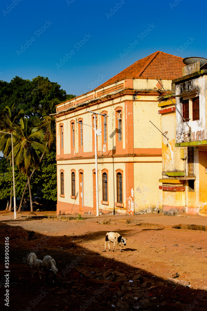 Architecture of the ghost town Bolama, the former capital of Portuguese Guinea