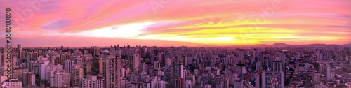 Panoramic view of cityscape. Sunset view in the urban city. Great cityscape. Sunset view in the urban city. Colored skyline. Great cityscape. Sunset view in the urban city. Colored skyline.
