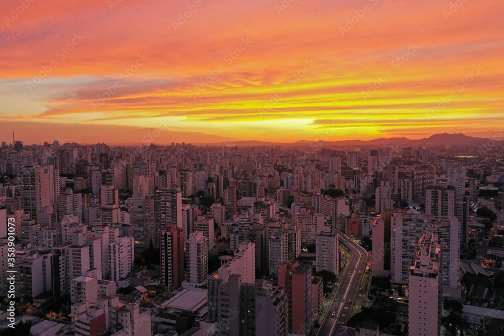 Sunset scene in the urban city life scene. Cityscape of Sao Paulo, Brazil. Sunset scene in the urban city life scene. Cityscape view. Sunset scene in the urban city life scene. Cityscape view.