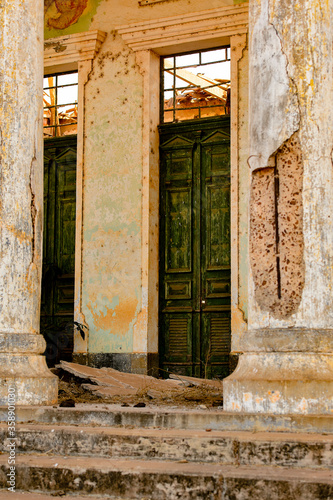 Close view of the abandoned ruins of former administration building of Bolama, the former capital of Portuguese Guinea
